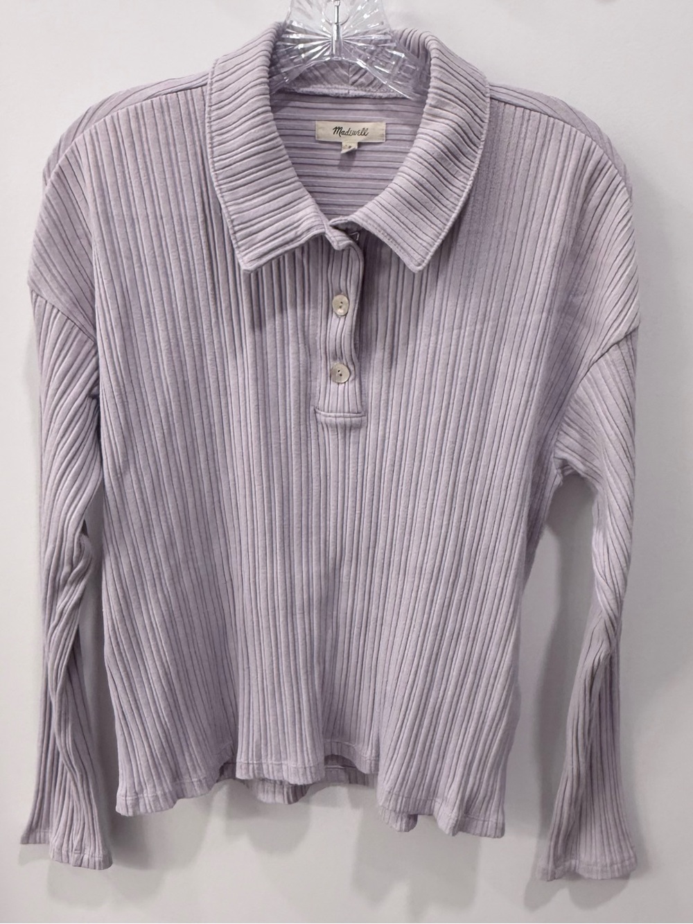 Madewell Variegated Rib Boxy Polo Women S Dusty Lavender Long Sleeve NWOT